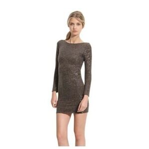 Women's Alice + Olivia Dress Size M Brown Sequin Long‎ Sleeve